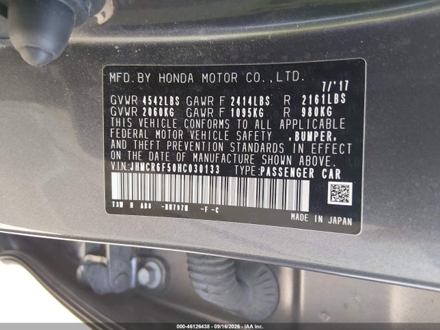 Aukcja sprzedaży 2017 Honda Accord Hybrid Ex-l, vin: JHMCR6F50HC030133, numer aukcji: 46126438