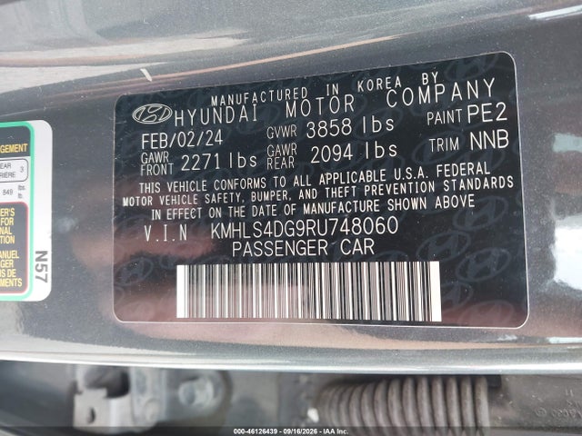 Продажа на аукционе авто 2024 Hyundai Elantra Sel, vin: KMHLS4DG9RU748060, номер лота: 46126439