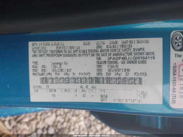 Продажа на аукционе авто 2016 Ford Fiesta Se, vin: 3FADP4BJXGM164119, номер лота: 46126454