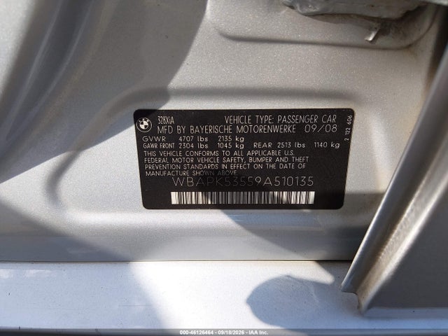 2009 Bmw 328i Xdrive მანქანა იყიდება აუქციონზე, vin: WBAPK53559A510135, აუქციონის ნომერი: 46126464