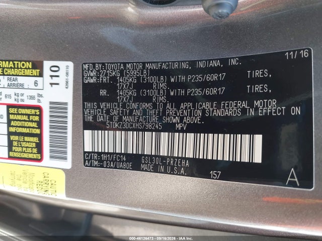 5TDKZ3DCXHS798245 Toyota Sienna Le 8 Passenger