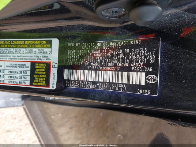 2012 Toyota Camry Se მანქანა იყიდება აუქციონზე, vin: 4T1BF1FKXCU633717, აუქციონის ნომერი: 46126480