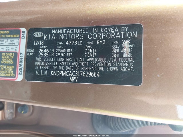 Aukcja sprzedaży 2020 Kia Sportage Lx, vin: KNDPMCAC3L7629664, numer aukcji: 46126491