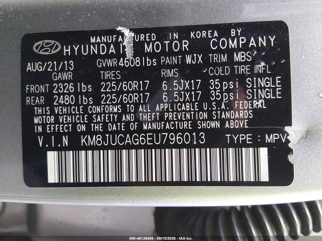 KM8JUCAG6EU796013 Hyundai TUCSON SE