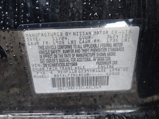 Продажа на аукционе авто 2025 Nissan Versa 1.6 Sv, vin: 3N1CN8EV3SL821569, номер лота: 46126521