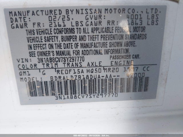 3N1AB8CV7SY297770 Nissan SENTRA SV