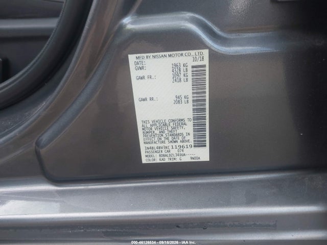 Aukcja sprzedaży 2019 Nissan Altima 2.5 S, vin: 1N4BL4BV3KC119619, numer aukcji: 46126534