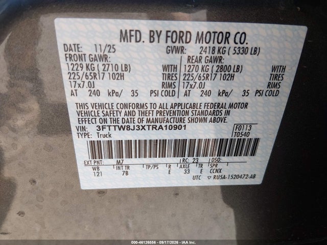 2026 Ford Maverick Xlt მანქანა იყიდება აუქციონზე, vin: 3FTTW8J3XTRA10901, აუქციონის ნომერი: 46126556