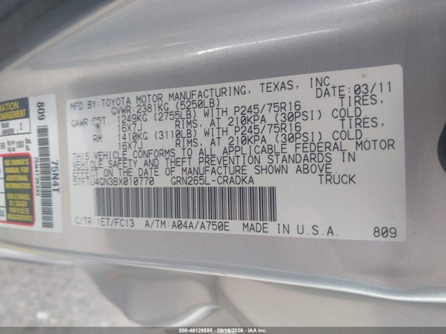 Aukcja sprzedaży 2011 Toyota Tacoma Prerunner V6, vin: 5TFTU4GN3BX010770, numer aukcji: 46126595