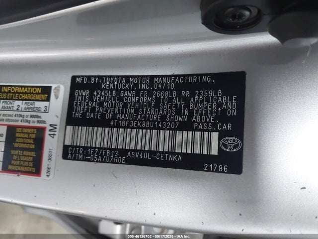 Продаж на аукціоні авто 2011 Toyota Camry Le, vin: 4T1BF3EK8BU143207, номер лоту: 46126702
