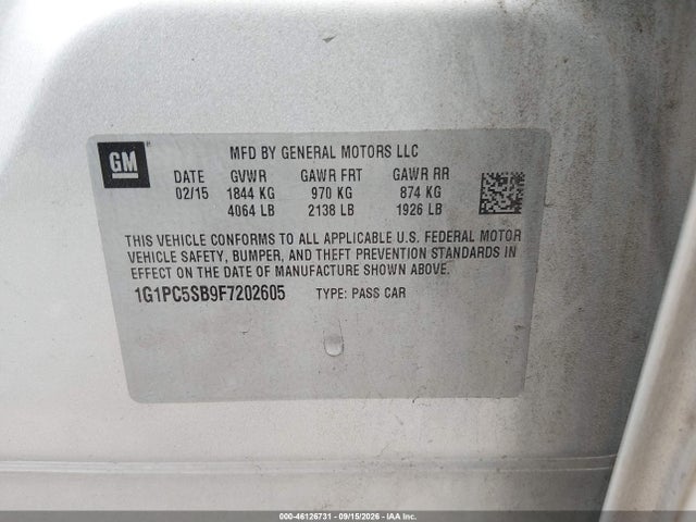 1G1PC5SB9F7202605 Chevrolet Cruze 1lt Auto
