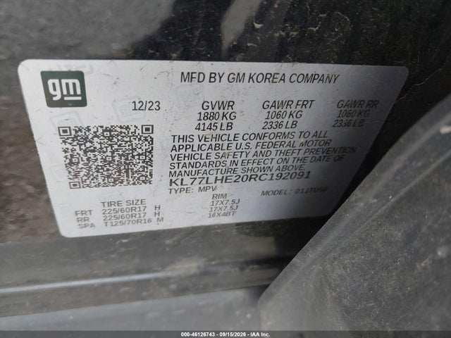 Aukcja sprzedaży 2024 Chevrolet Trax Fwd Lt, vin: KL77LHE20RC192091, numer aukcji: 46126743