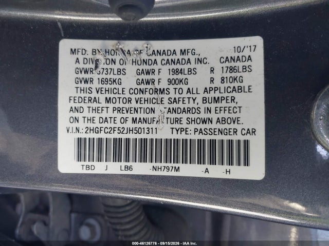 Honda Civic Lx 2018 2HGFC2F52JH501311 Image 9