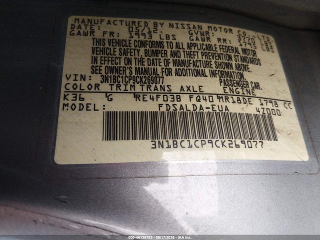 Продажа на аукционе авто 2012 Nissan Versa 1.8 S, vin: 3N1BC1CP9CK269077, номер лота: 46126783