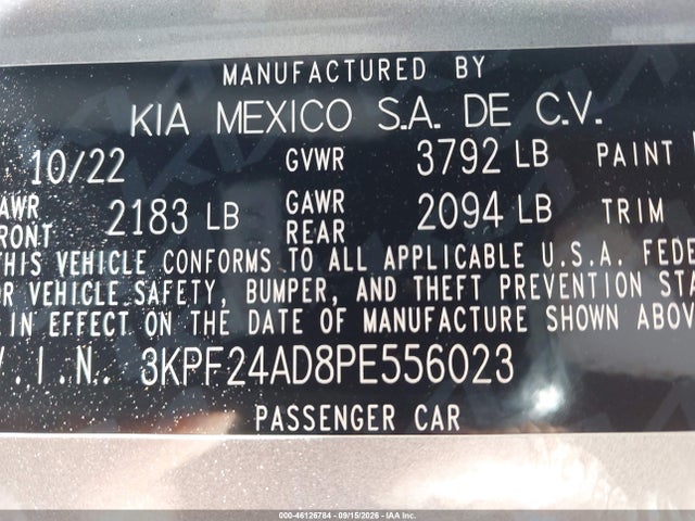Продажа на аукционе авто 2023 Kia Forte Lxs, vin: 3KPF24AD8PE556023, номер лота: 46126784