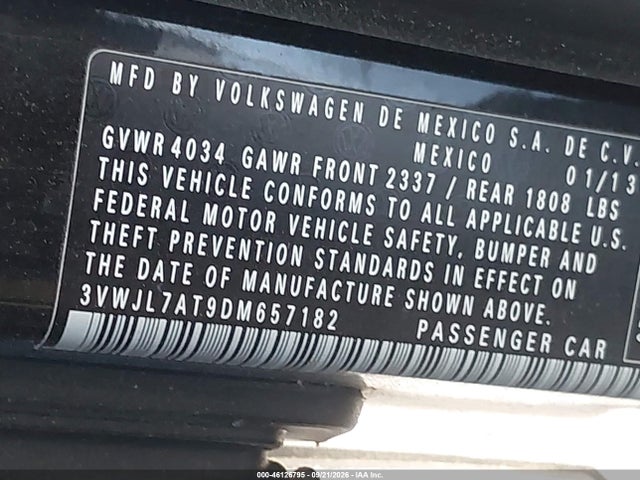 46126795 :رقم المزاد ، 3VWJL7AT9DM657182 vin ، 2013 Volkswagen Beetle 2.0l Tdi مزاد بيع