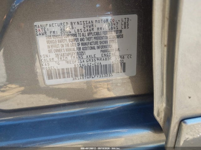 Aukcja sprzedaży 2015 Nissan Sentra Sl, vin: 3N1AB7AP6FY353251, numer aukcji: 46126812