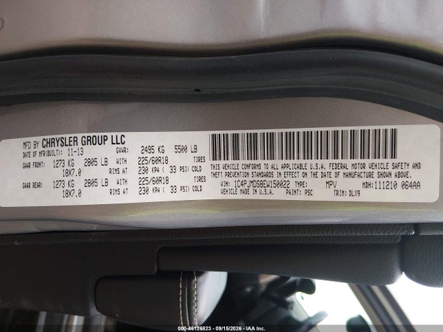 46126823 :رقم المزاد ، 1C4PJMDS8EW150022 vin ، 2014 Jeep Cherokee Limited مزاد بيع