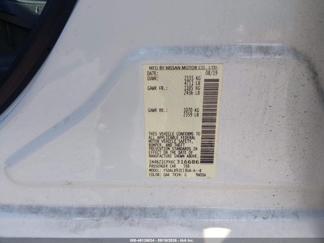 Aukcja sprzedaży 2019 Nissan Leaf S Plus, vin: 1N4BZ1CPXKC316686, numer aukcji: 46126834