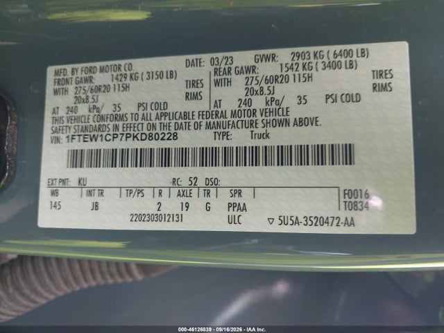 Aukcja sprzedaży 2023 Ford F-150 Xl, vin: 1FTEW1CP7PKD80228, numer aukcji: 46126839