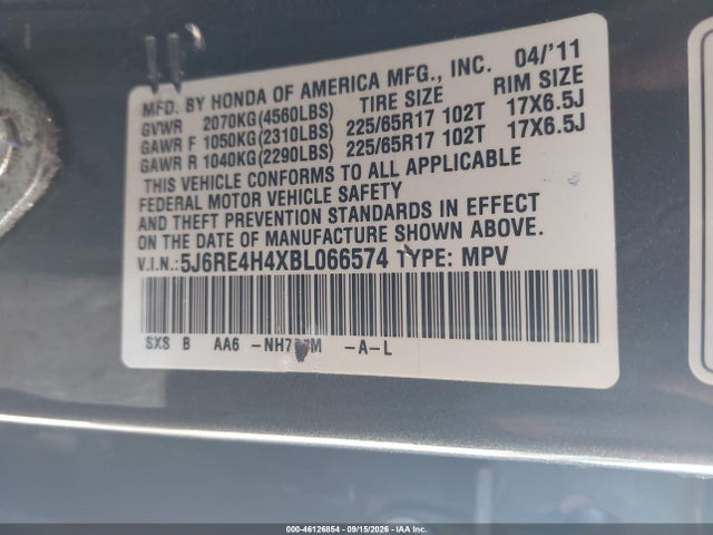 Продаж на аукціоні авто 2011 Honda Cr-v Se, vin: 5J6RE4H4XBL066574, номер лоту: 46126854