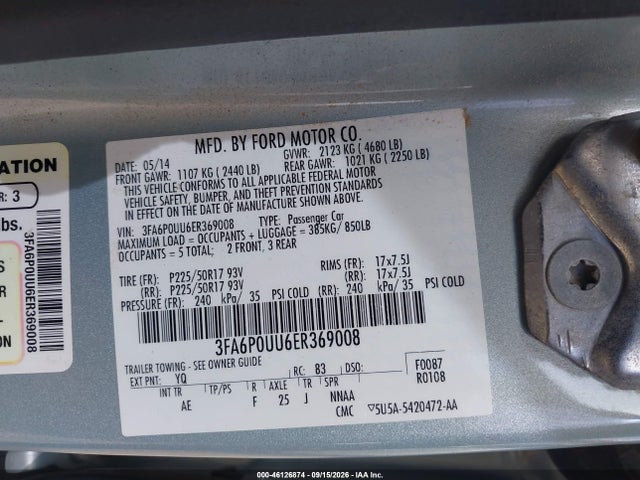 2014 Ford Fusion Hybrid S მანქანა იყიდება აუქციონზე, vin: 3FA6P0UU6ER369008, აუქციონის ნომერი: 46126874