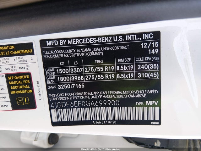 Продаж на аукціоні авто 2016 Mercedes-benz Gl 450 4matic, vin: 4JGDF6EE0GA699900, номер лоту: 46126892