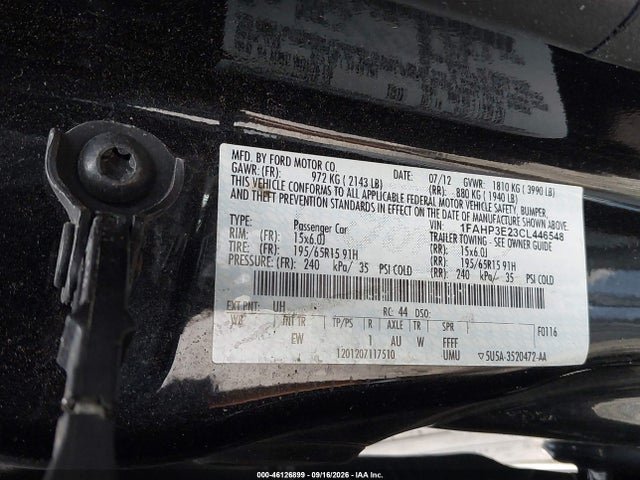2012 Ford Focus S მანქანა იყიდება აუქციონზე, vin: 1FAHP3E23CL446548, აუქციონის ნომერი: 46126899