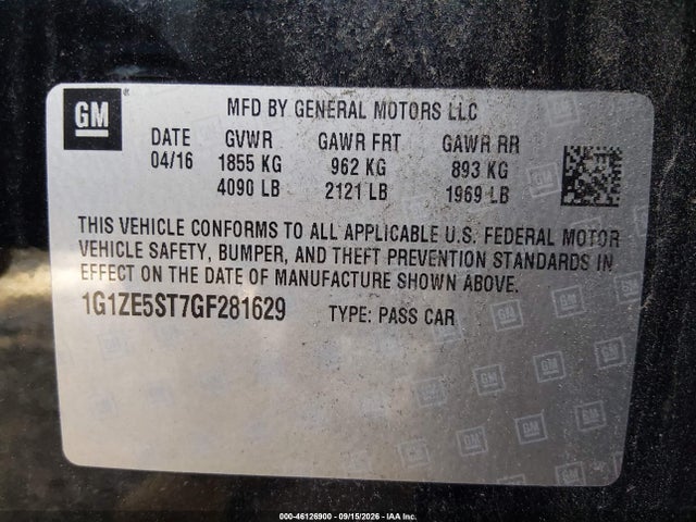 Aukcja sprzedaży 2016 Chevrolet Malibu 1lt, vin: 1G1ZE5ST7GF281629, numer aukcji: 46126900