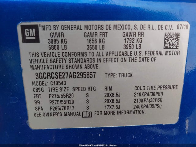 Продаж на аукціоні авто 2010 Chevrolet Silverado 1500 Lt, vin: 3GCRCSE27AG295857, номер лоту: 46126909