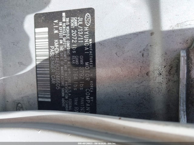 46126923 :رقم المزاد ، KMHDH4AE6CU246605 vin ، 2012 Hyundai Elantra Gls (ulsan Plant) مزاد بيع