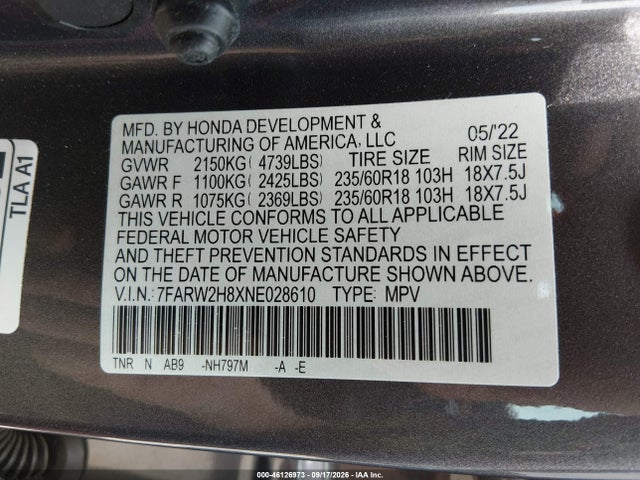 Продаж на аукціоні авто 2022 Honda Cr-v Awd Ex-l, vin: 7FARW2H8XNE028610, номер лоту: 46126973