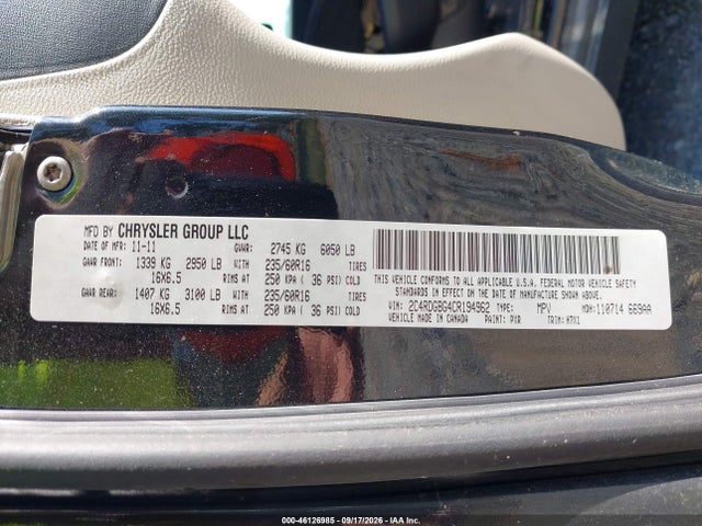 46126985 :رقم المزاد ، 2C4RDGBG4CR194962 vin ، 2012 Dodge Grand Caravan Se/avp مزاد بيع