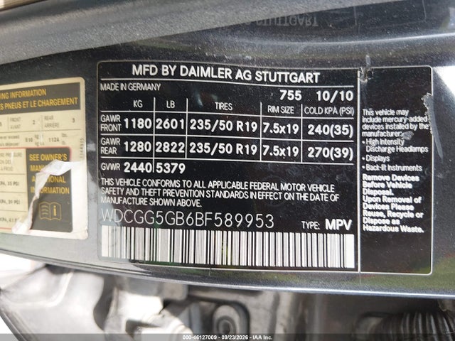 Продаж на аукціоні авто 2011 Mercedes-benz Glk 350, vin: WDCGG5GB6BF589953, номер лоту: 46127009