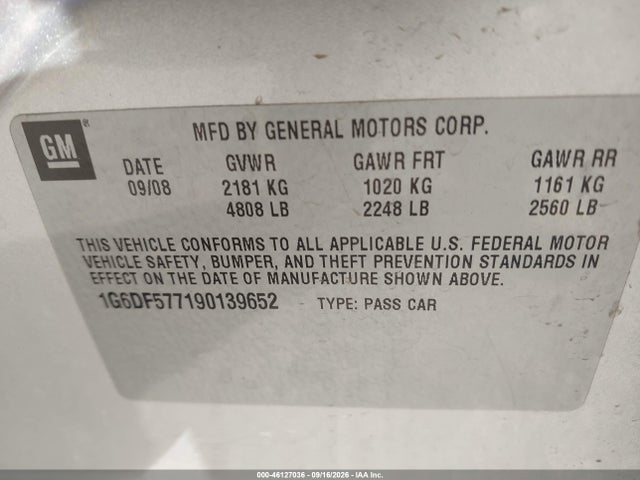 Продаж на аукціоні авто 2009 Cadillac Cts Standard, vin: 1G6DF577190139652, номер лоту: 46127036