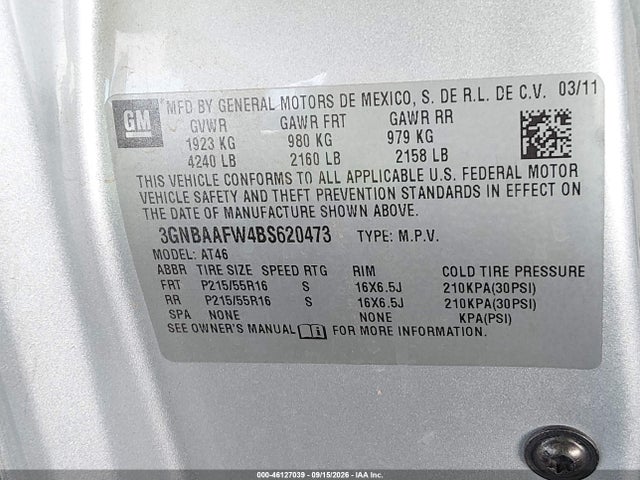 Продажа на аукционе авто 2011 Chevrolet Hhr Ls, vin: 3GNBAAFW4BS620473, номер лота: 46127039