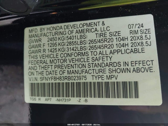 Продаж на аукціоні авто 2024 Honda Passport Awd Black, vin: 5FNYF8H83RB023975, номер лоту: 46127051