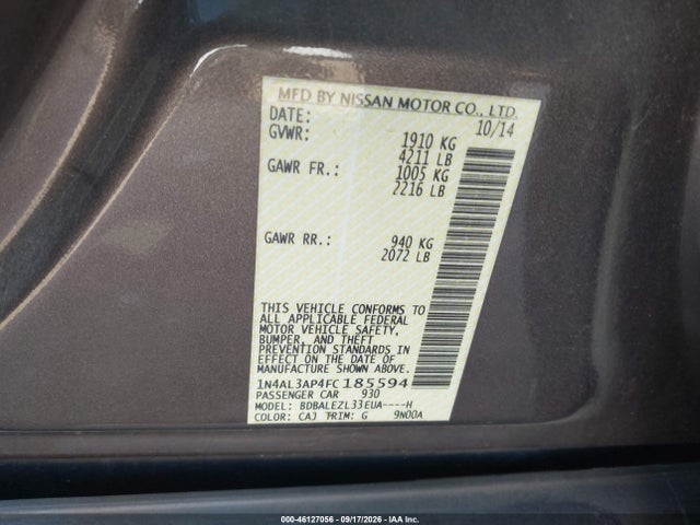 Aukcja sprzedaży 2015 Nissan Altima 2.5 S, vin: 1N4AL3AP4FC185594, numer aukcji: 46127056
