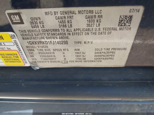 Продаж на аукціоні авто 2015 Gmc Acadia Slt-1, vin: 1GKKVRKD1FJ140290, номер лоту: 46127063