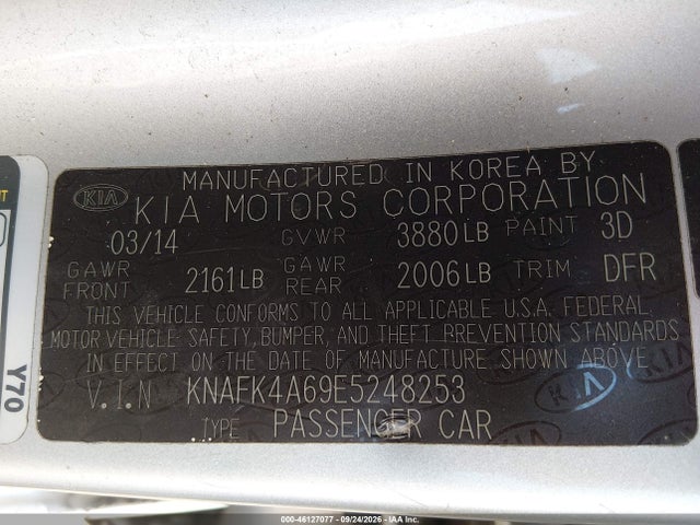 2014 Kia Forte Lx მანქანა იყიდება აუქციონზე, vin: KNAFK4A69E5248253, აუქციონის ნომერი: 46127077