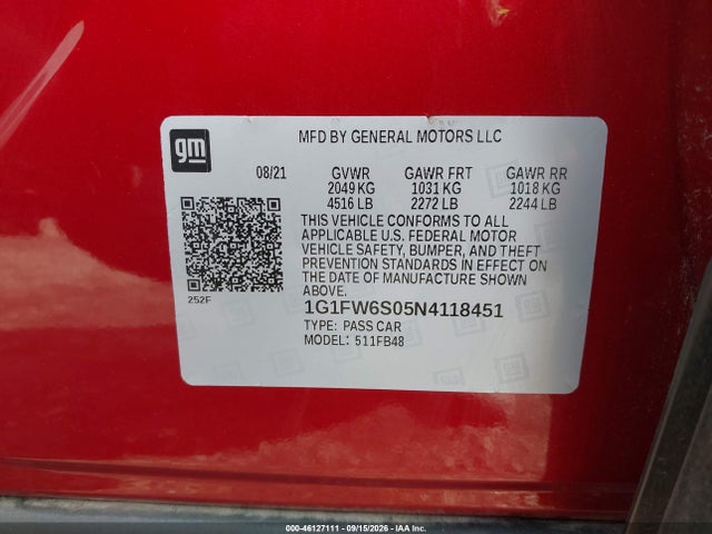 Продаж на аукціоні авто 2022 Chevrolet Bolt Ev Fwd 1lt, vin: 1G1FW6S05N4118451, номер лоту: 46127111