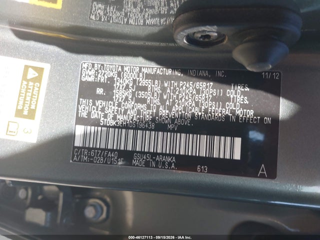 Продаж на аукціоні авто 2013 Toyota Highlander Base Plus V6, vin: 5TDBK3EH1DS196438, номер лоту: 46127113