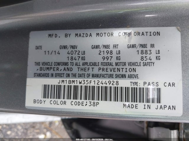 Aukcja sprzedaży 2015 Mazda Mazda3 S Grand Touring, vin: JM1BM1W35F1244928, numer aukcji: 46127193