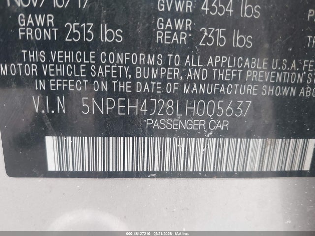 Aukcja sprzedaży 2020 Hyundai Sonata Limited, vin: 5NPEH4J28LH005637, numer aukcji: 46127210
