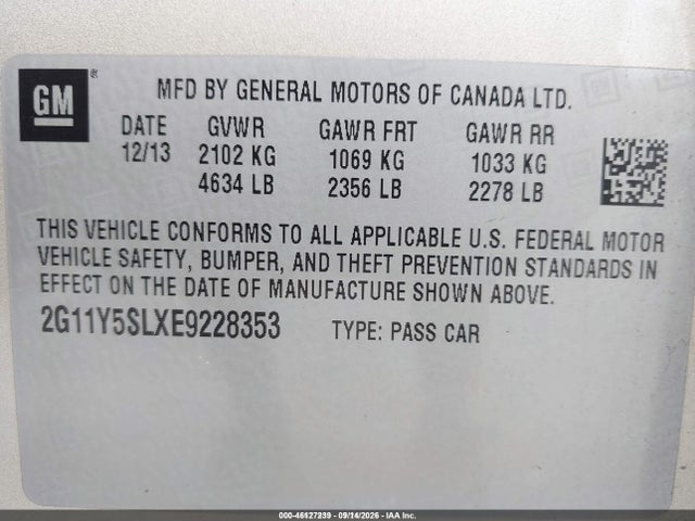 Продаж на аукціоні авто 2014 Chevrolet Impala 1ls, vin: 2G11Y5SLXE9228353, номер лоту: 46127239