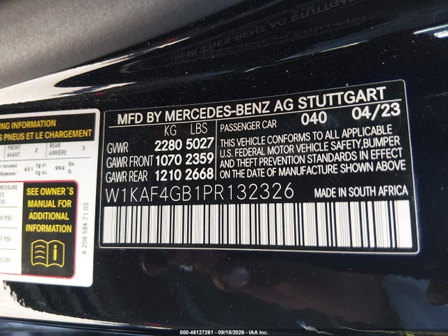 Aukcja sprzedaży 2023 Mercedes-benz C 300 Sedan, vin: W1KAF4GB1PR132326, numer aukcji: 46127261