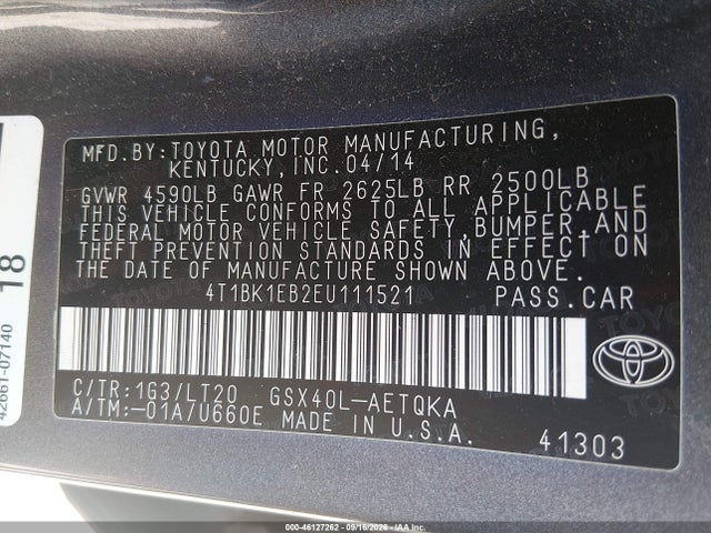 46127262 :رقم المزاد ، 4T1BK1EB2EU111521 vin ، 2014 Toyota Avalon مزاد بيع