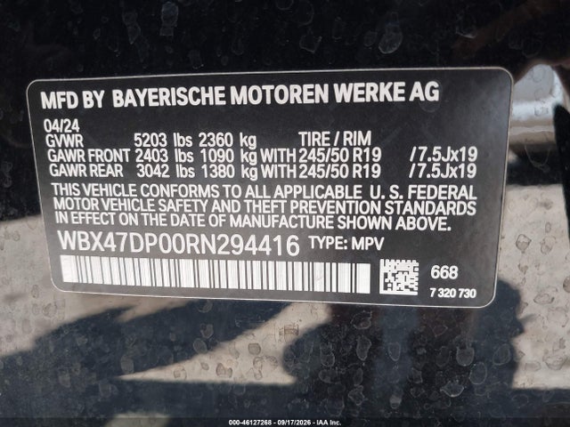 Продажа на аукционе авто 2024 Bmw X3 Sdrive30i, vin: WBX47DP00RN294416, номер лота: 46127268