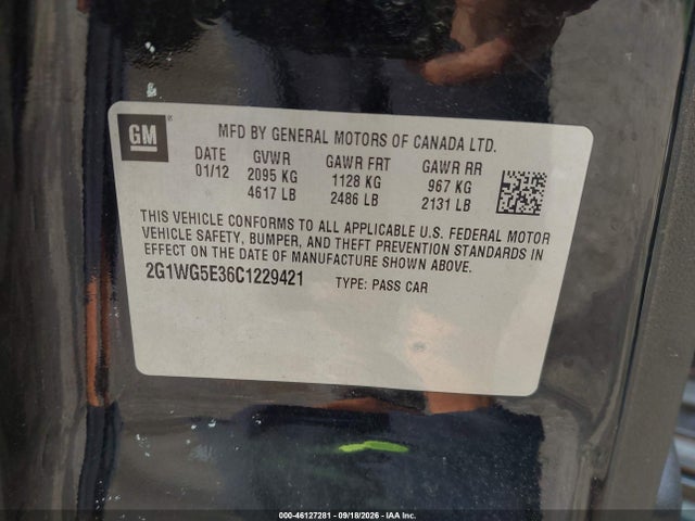 Продаж на аукціоні авто 2012 Chevrolet Impala Lt, vin: 2G1WG5E36C1229421, номер лоту: 46127281