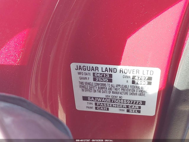 46127287 :رقم المزاد ، SAJWA0E75D8S97773 vin ، 2013 Jaguar Xf V6 Sc مزاد بيع